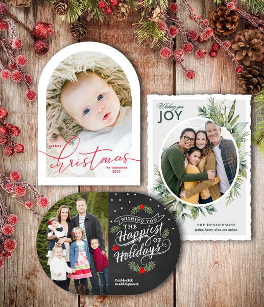 holiday christmas die cut shaped photo cards