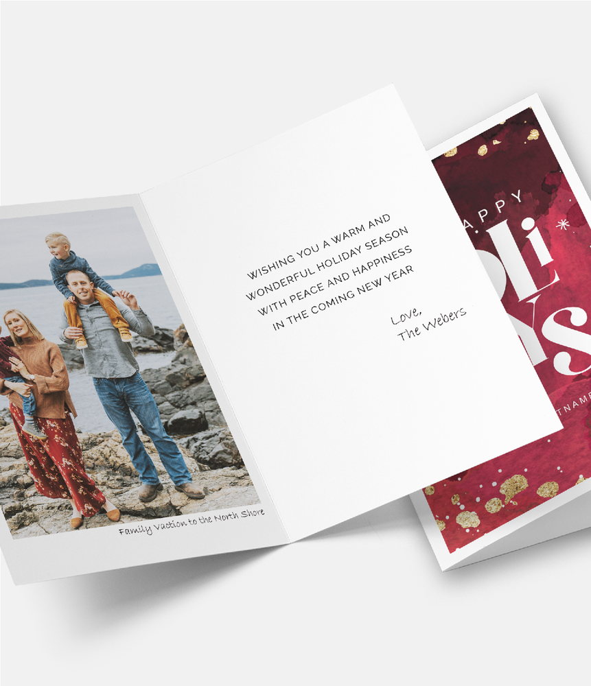 Holiday Folded Cards Folded Holiday Card with gold lined envelope