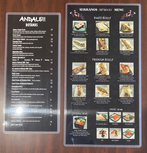 Menus (laminated) 5