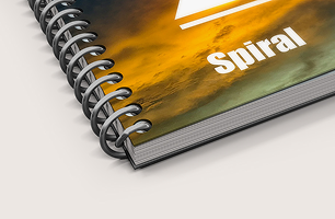 Spiral bound catalog with plastic coil binding