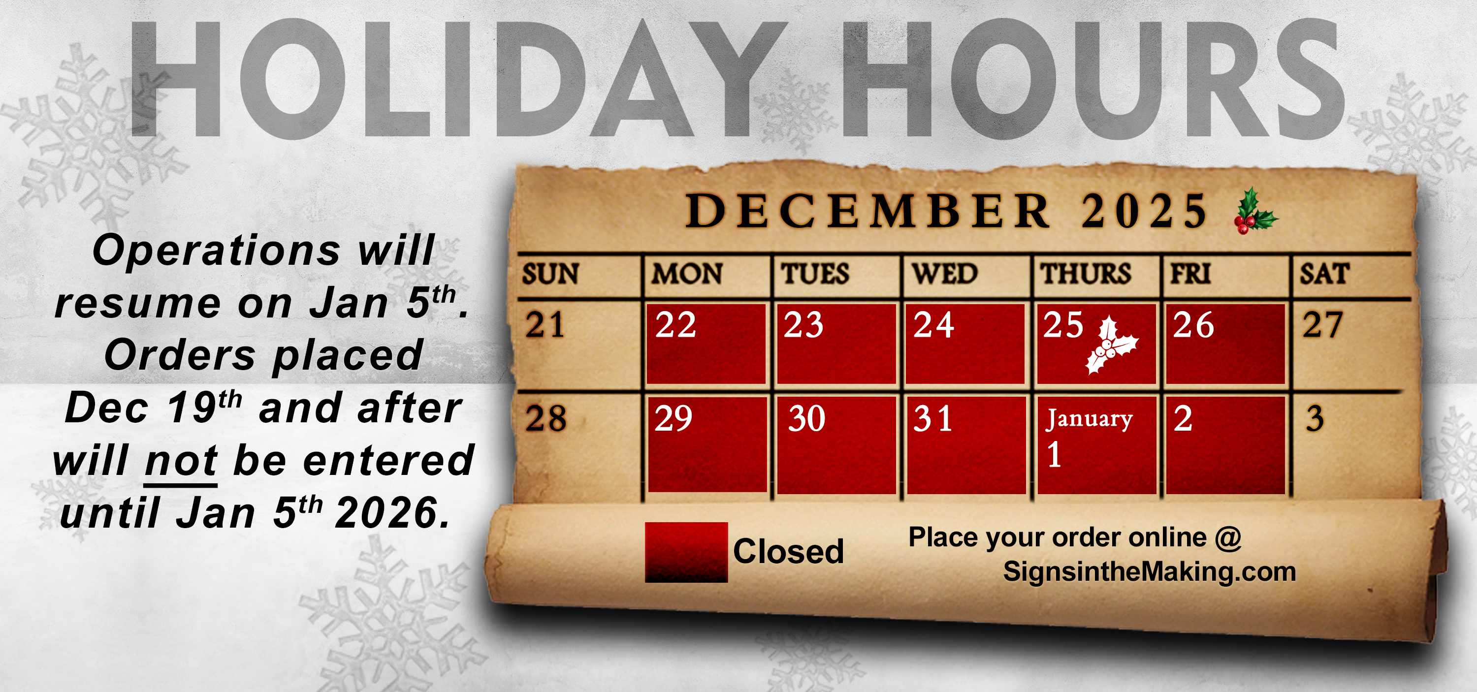 Holiday Hours 2025