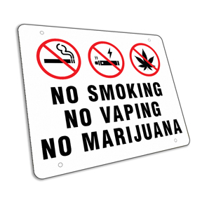No Smoking, No Vaping, No Marijuana sign