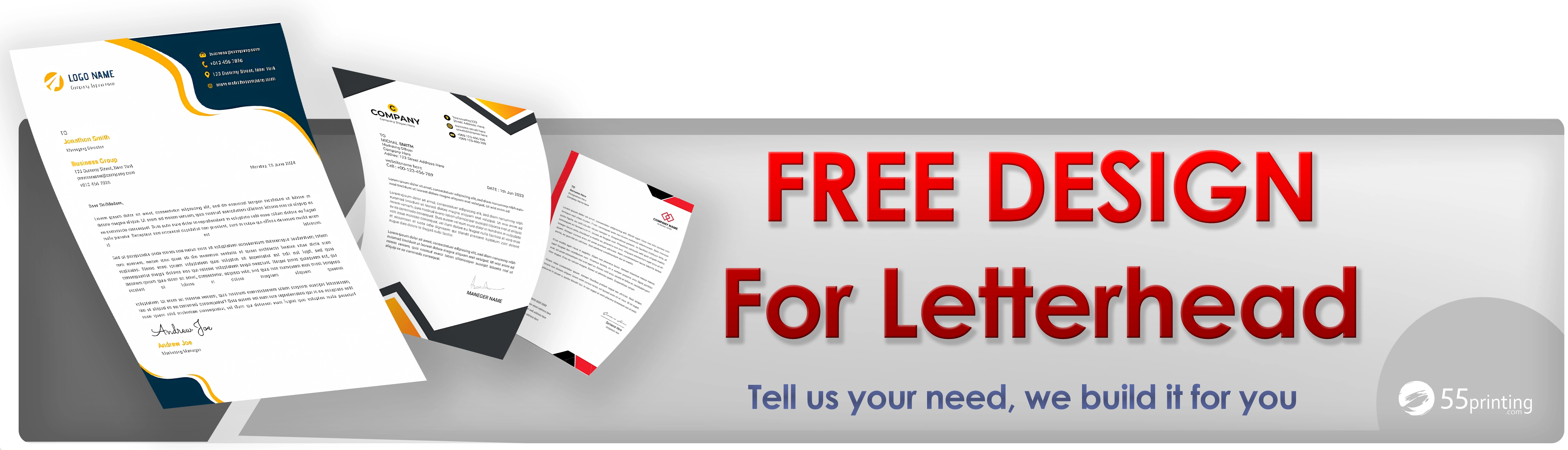 Free design setup services for letterheads