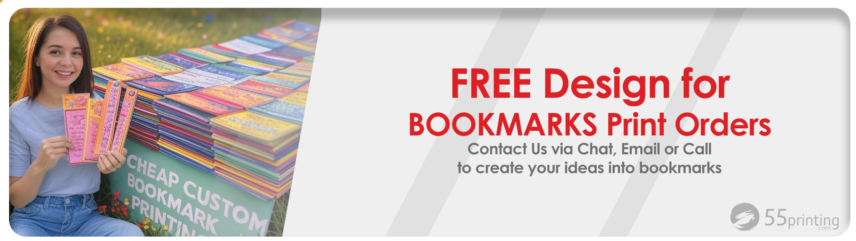 Free design for custom bookmark printing orders