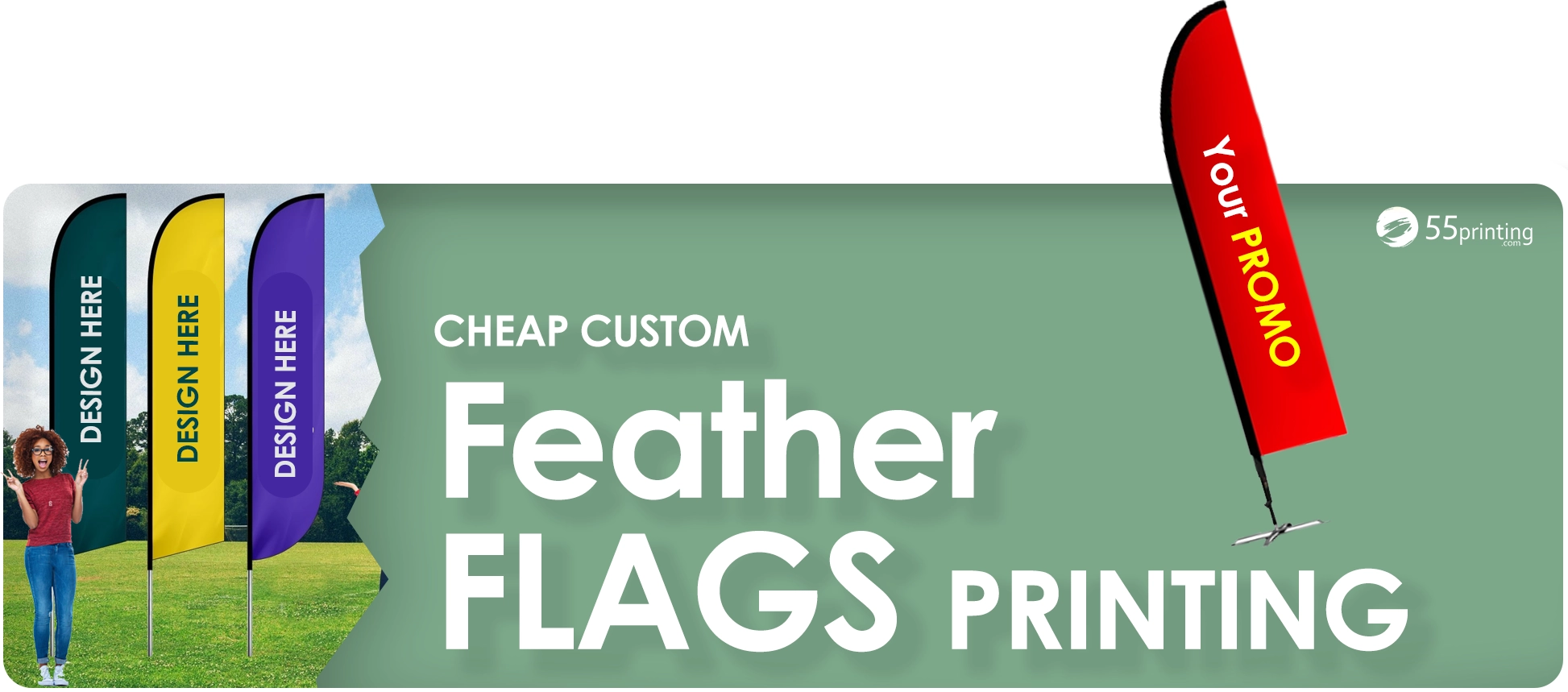 High-visibility feather style flags for outdoor advertising