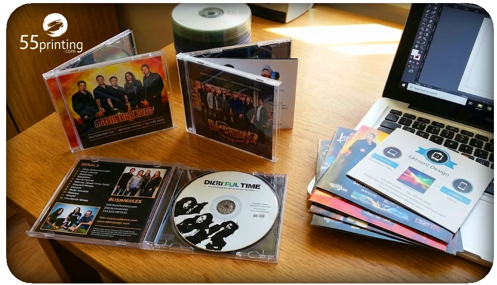 Music band playable discs on table