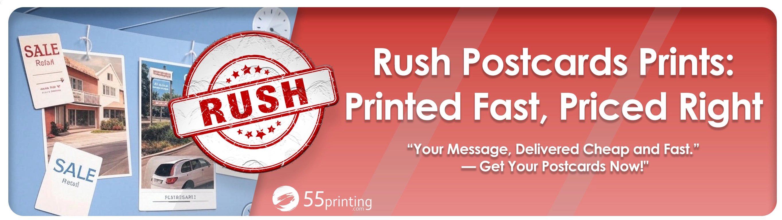 Rush Postcards Printing Services Banner - Same Day and Next Day Options