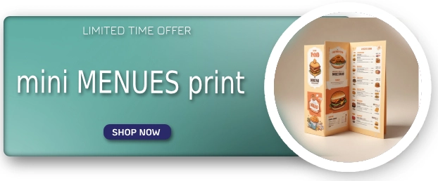 custom mini menues printing product image - discount deal code