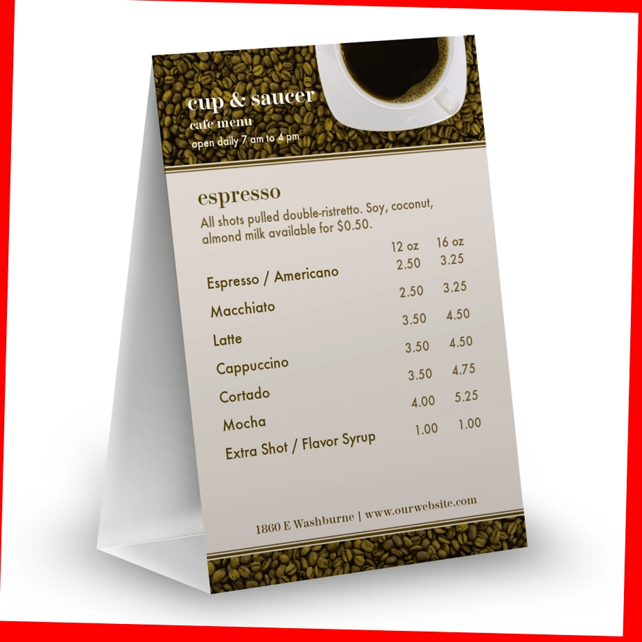 Durable Restaurant Table Tents