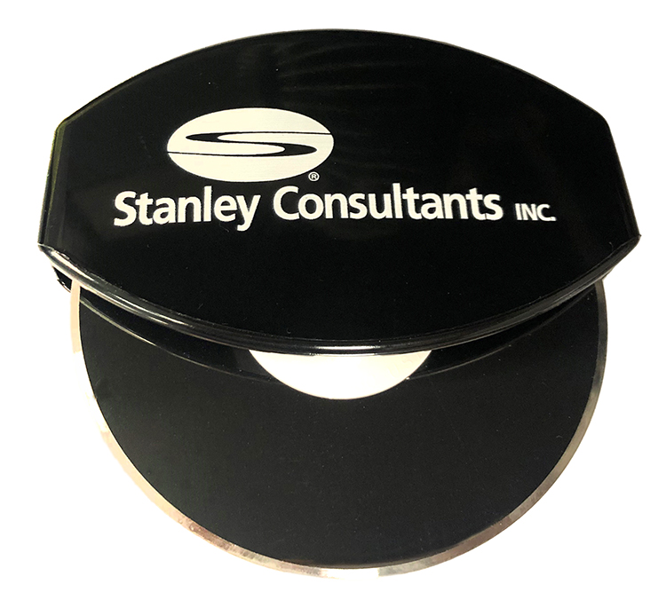 Steel Pizza Cutter with Black Imprint