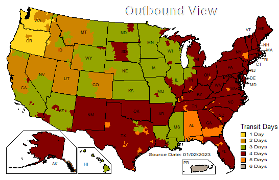 UPS Ground Shipping map